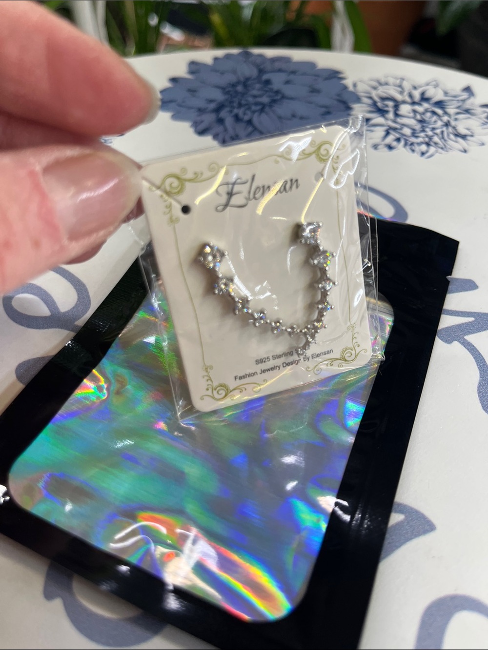 Elenxan sterling silver (925) Crystal Ear Crawler